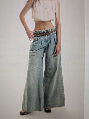 Free People Forager Super Wide Leg Jeans - Cool Water 26